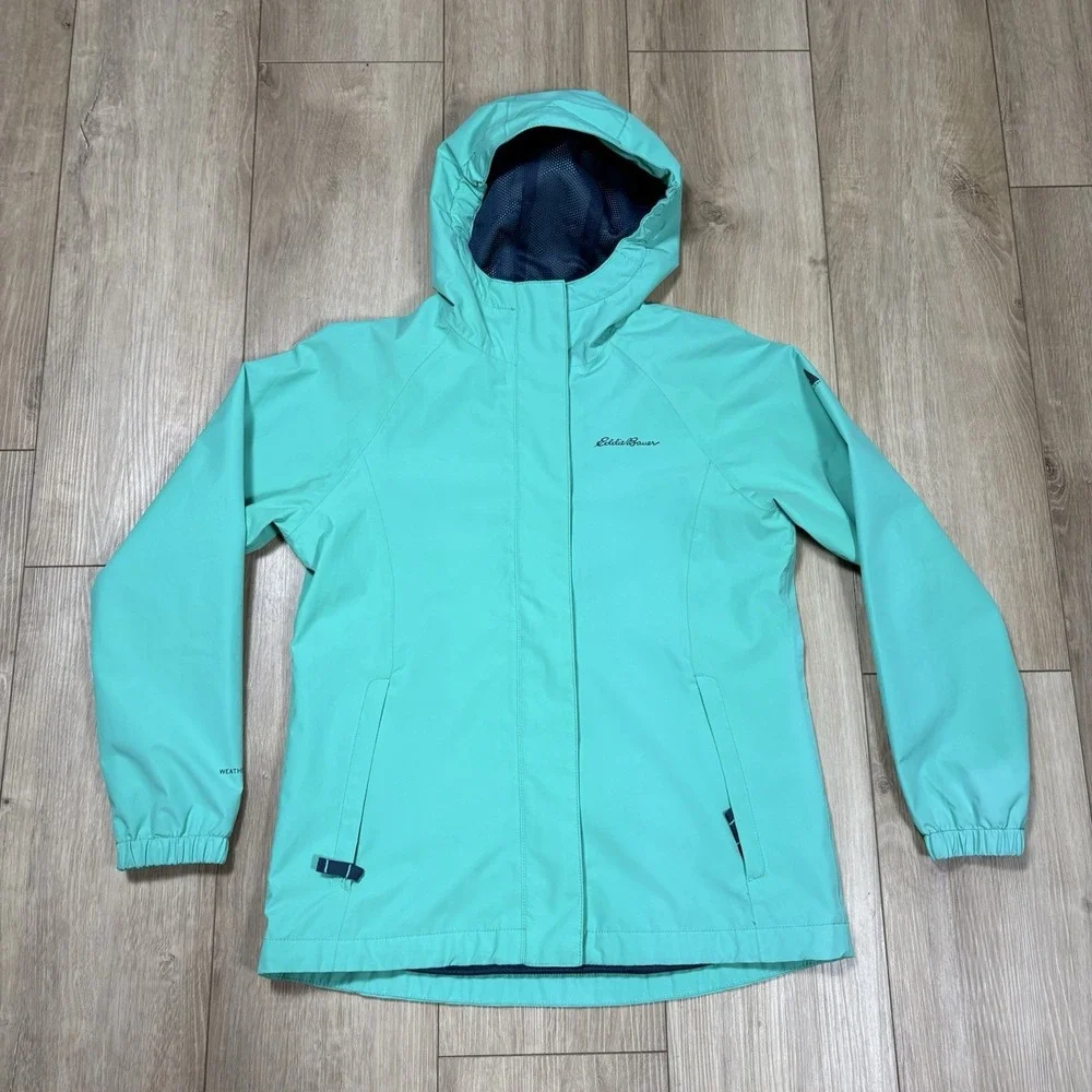 Eddie Bauer Jacket First Ascent Hood Rain Proof Blue Full Zip Girls 10/12‎ M